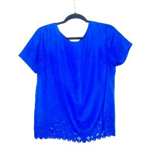 Royal blue short sleeve blouse with cute detailing